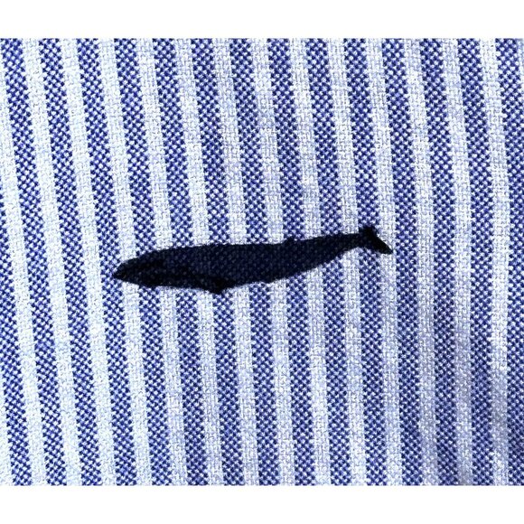 J Crew  Short Sleeve Blue‎ Striped Whale Embroidered Button Down Shirt Size Med - Picture 6 of 14